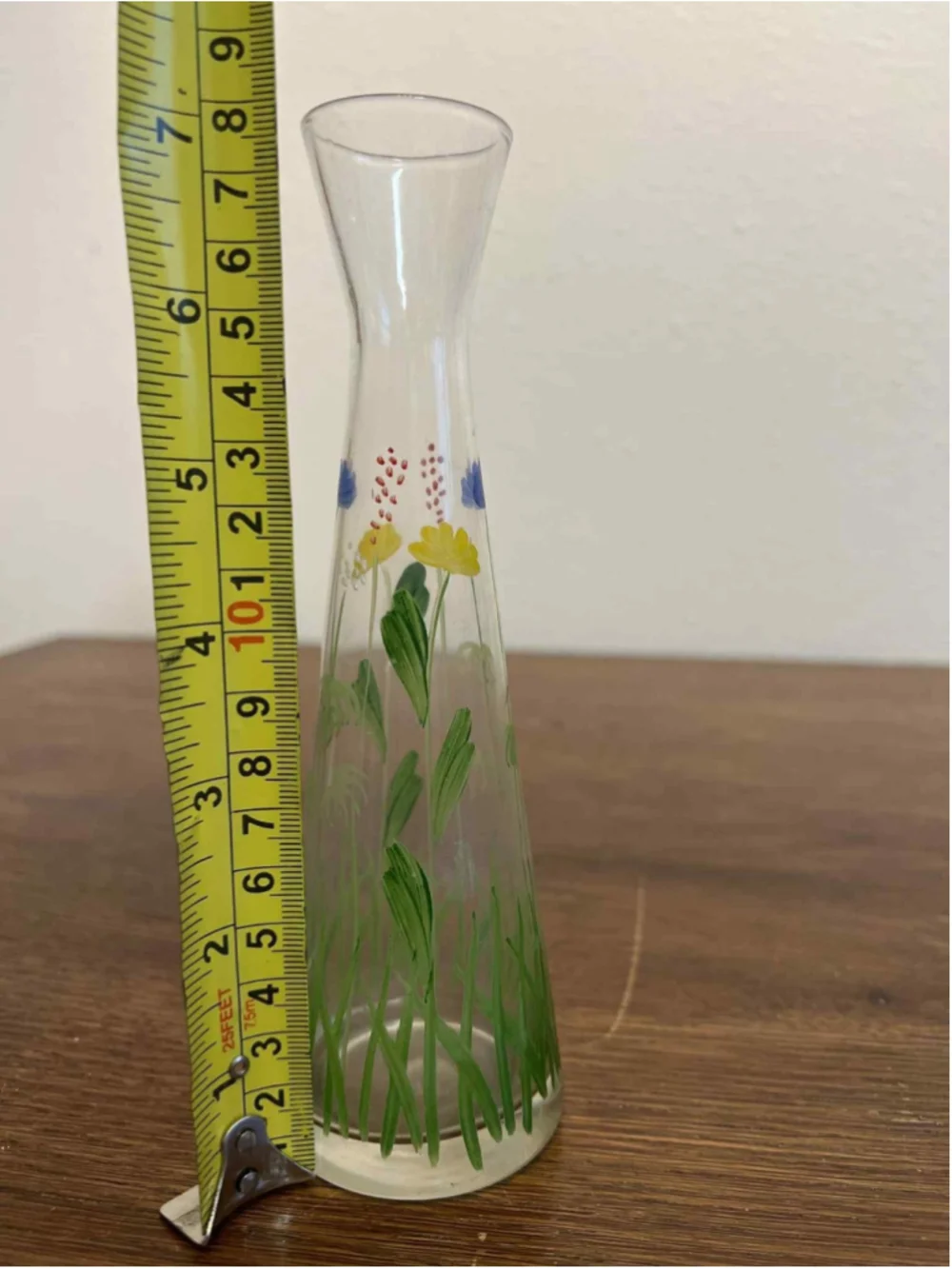 Hand Painted Two’s Company Glass Bud Vase 7” Floral Wildflower Design Spring